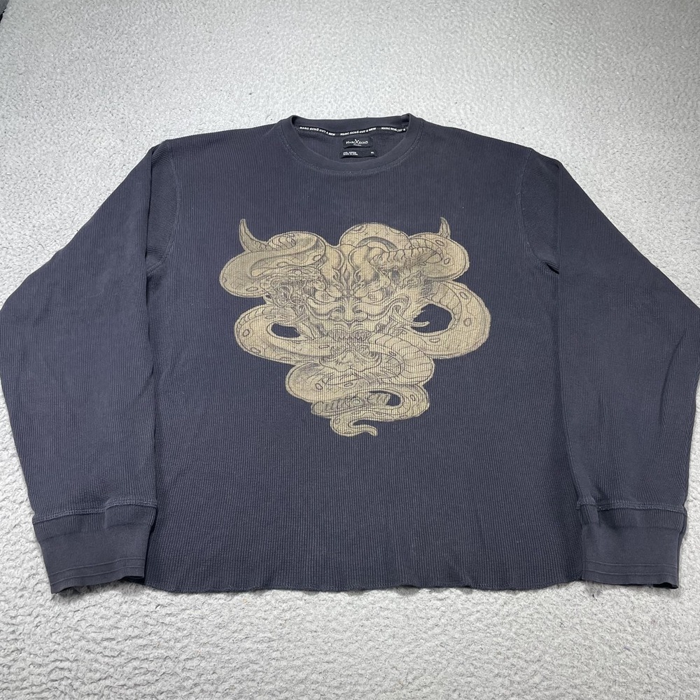 Marc Ecko‎ Cut & Sew Thermal Shirt Mens XL Gray Snake Waffle Knit Long Sleeve